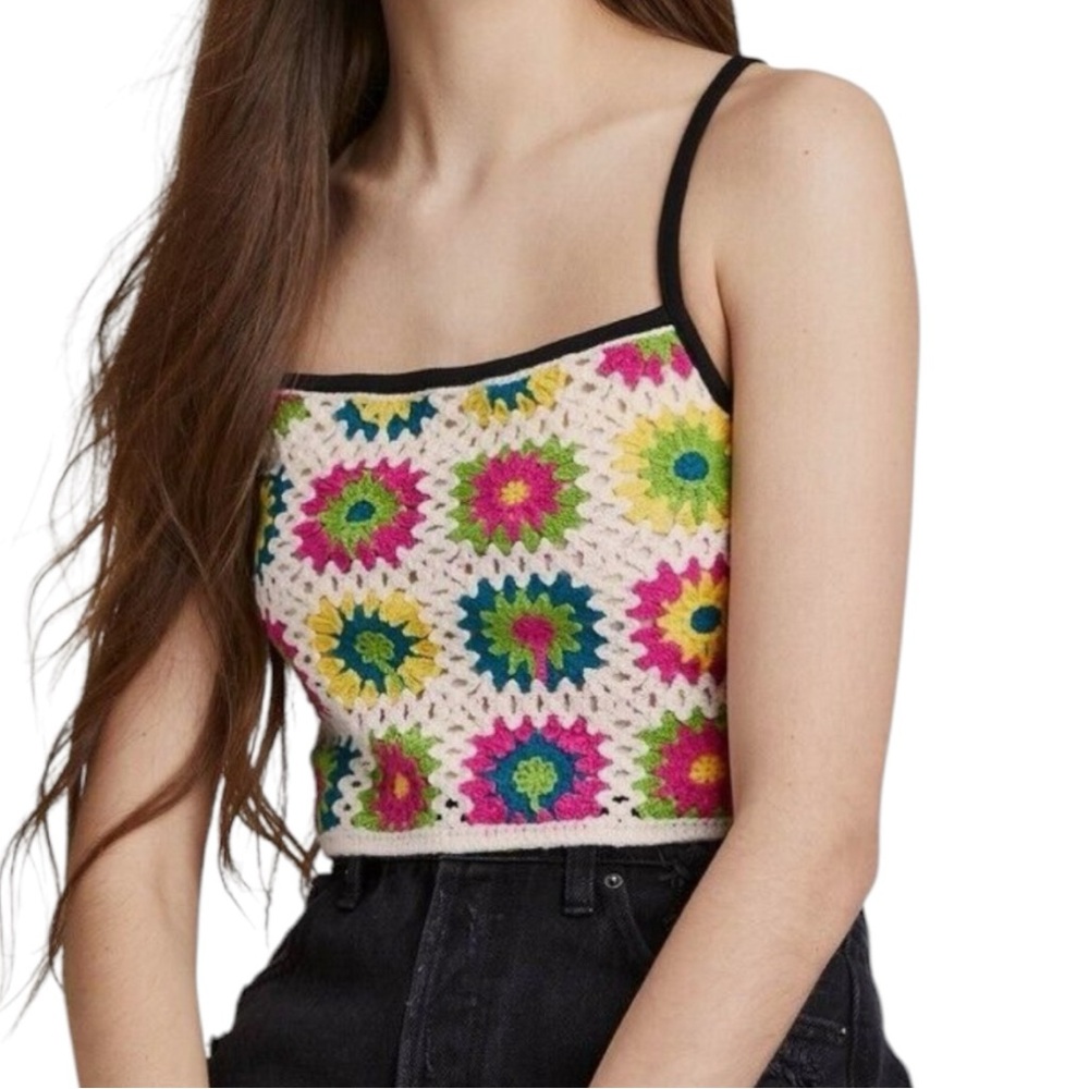 New Wild and Fable  Crochet Crop tank top Crochet Granny square multicolor